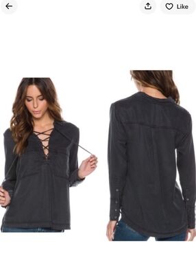 Free People Lace-Up Under Your Spell Long Sleeve Tencil Top in Charcoal Black